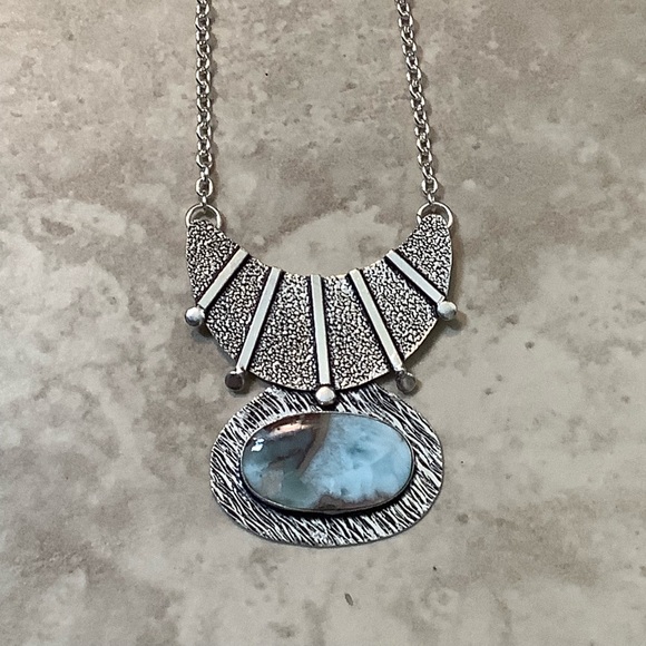 🌸 LARIMAR STONE NECKLACE BOHO PENDANT 925 GEMSTONE CHIC NATURAL COTTAGECORE - Picture 5 of 9